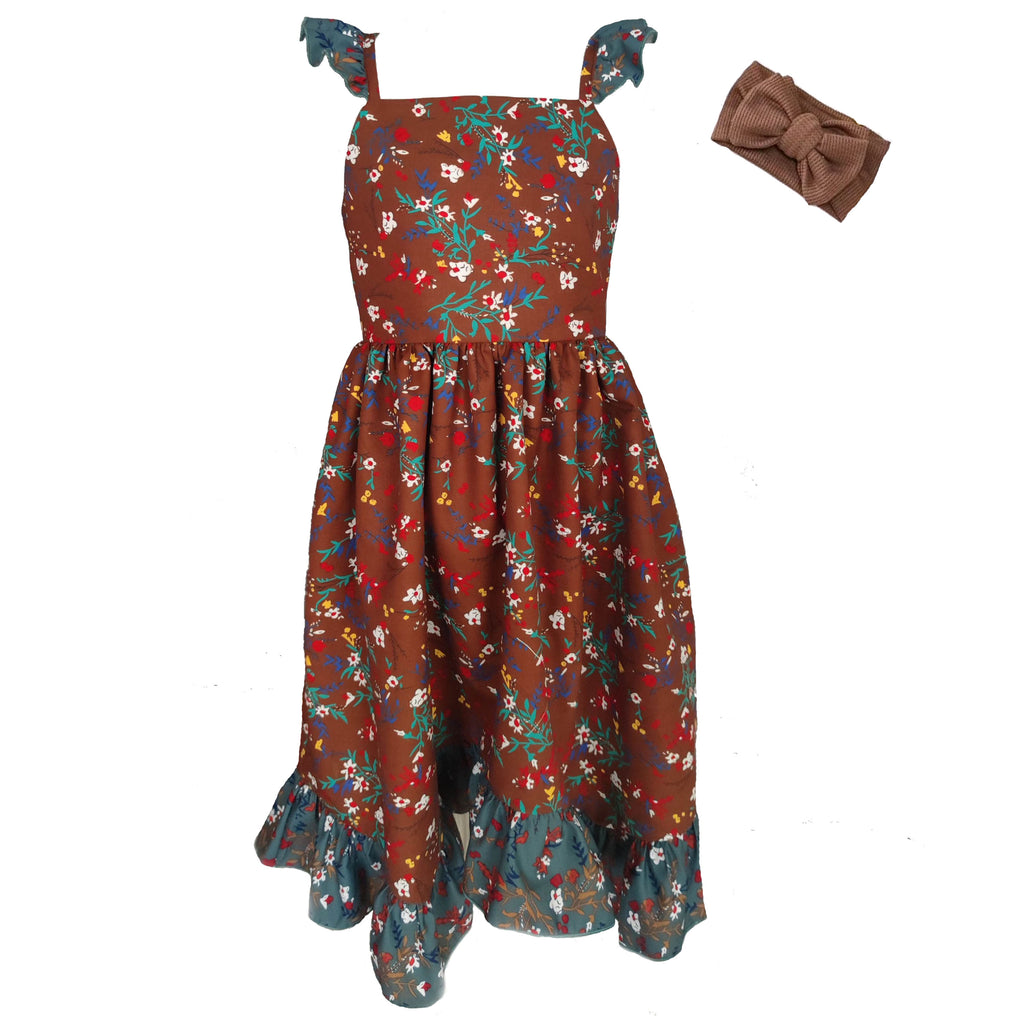Multi Print Flower and Ruffle Dress