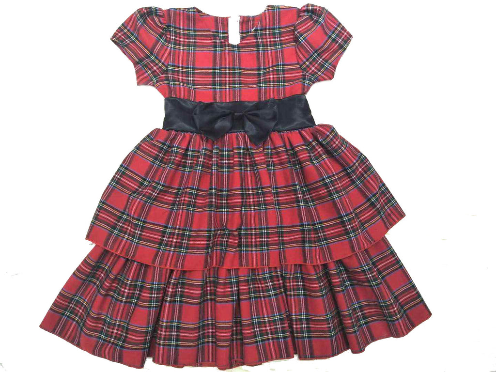 Mi Amore Gigi Red Plaid Satin Bow Holiday Dress