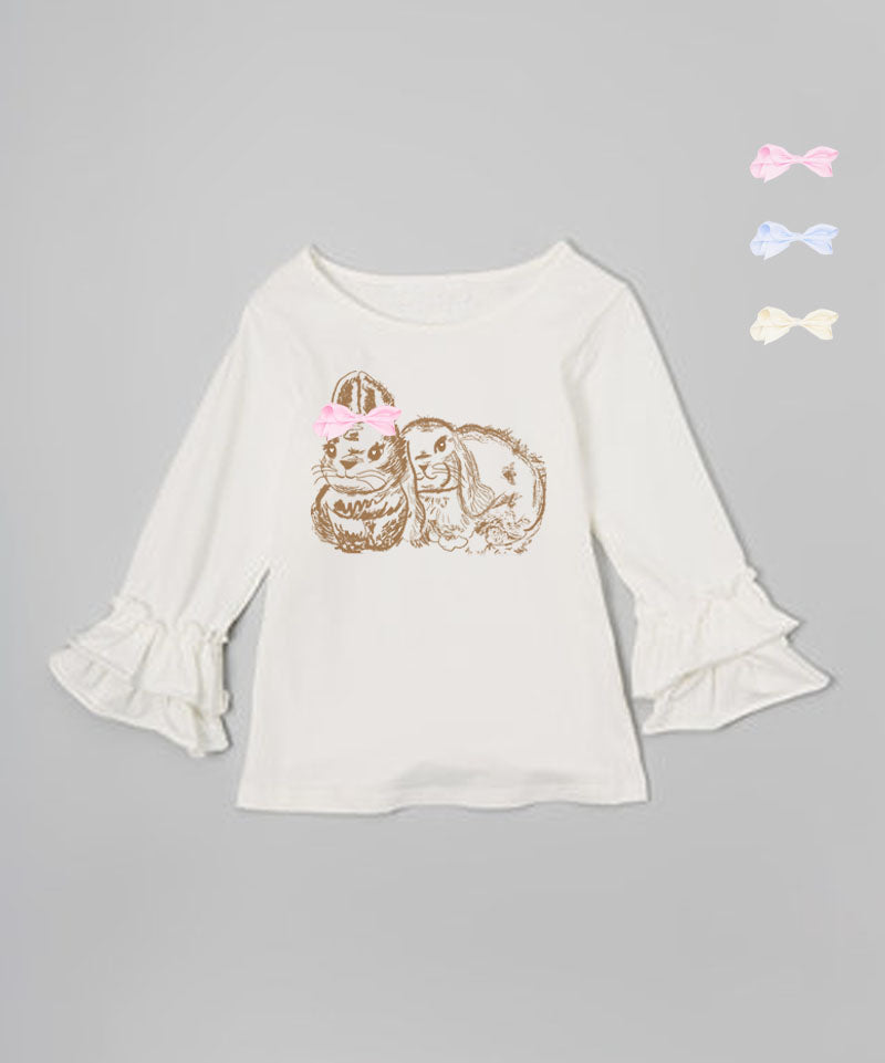 Mi Amore Gigi Cream Ruffle Bunny Graphic Interchangeable Bow Top
